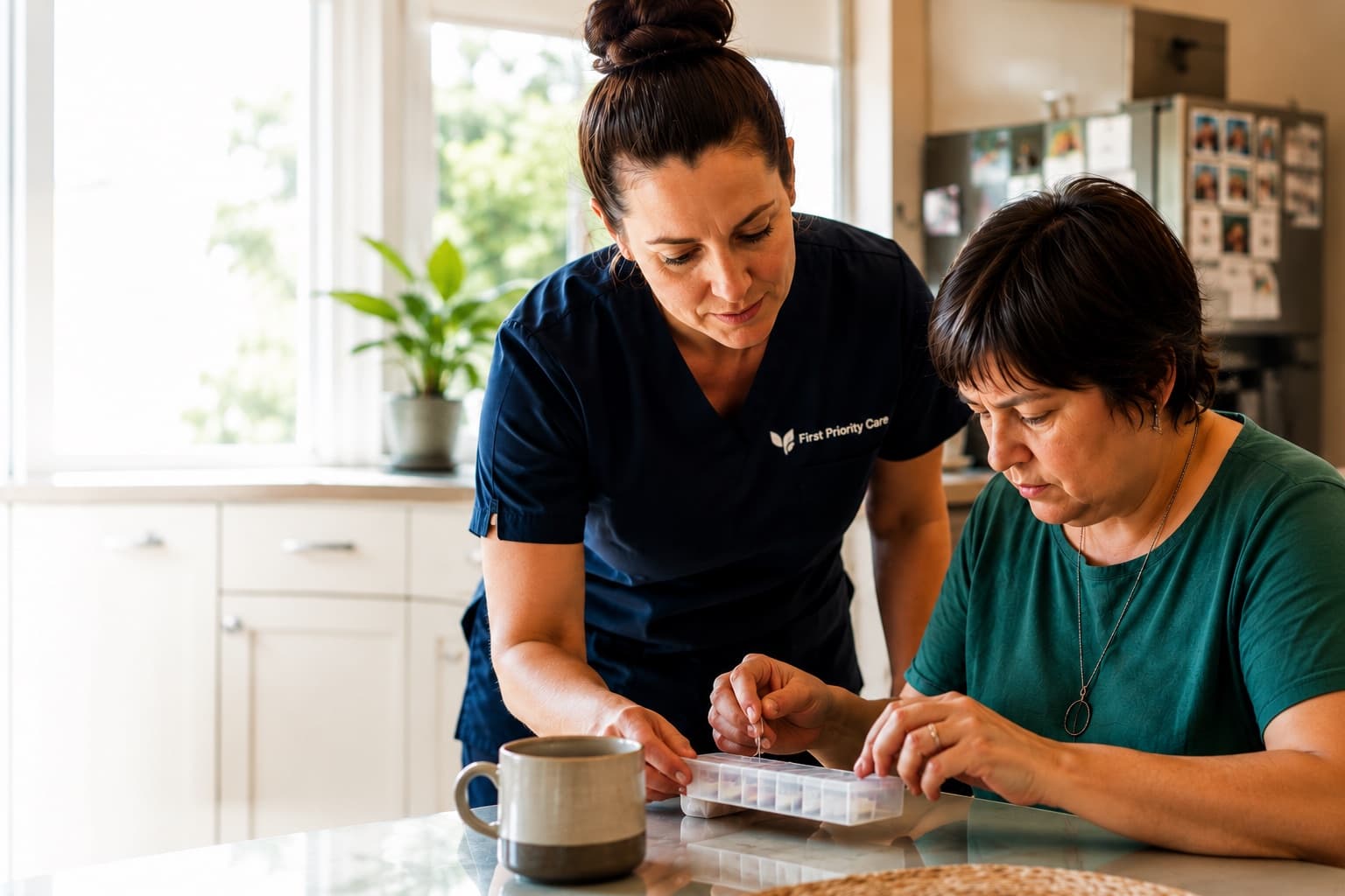 A First Priority Care registered nurse supporting an NDIS participant at home